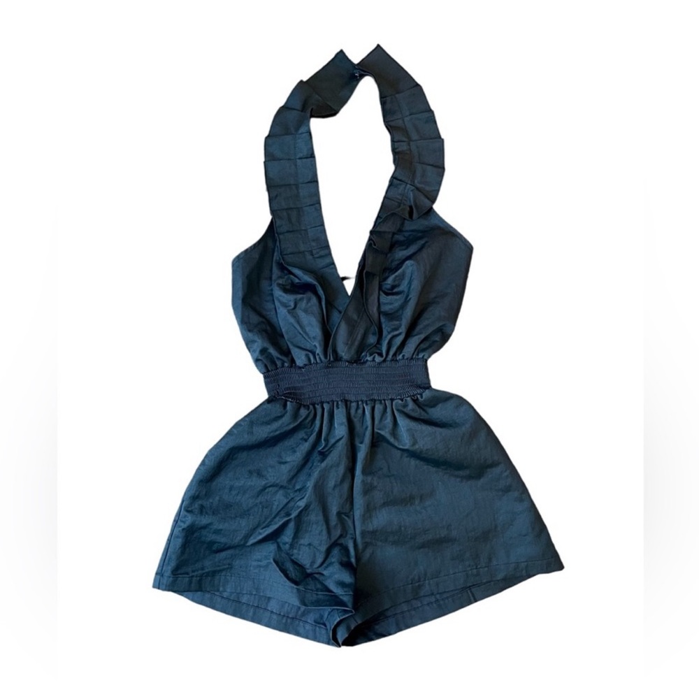 ALEXIS Heather Halter Top Ruffle Ruched Romper